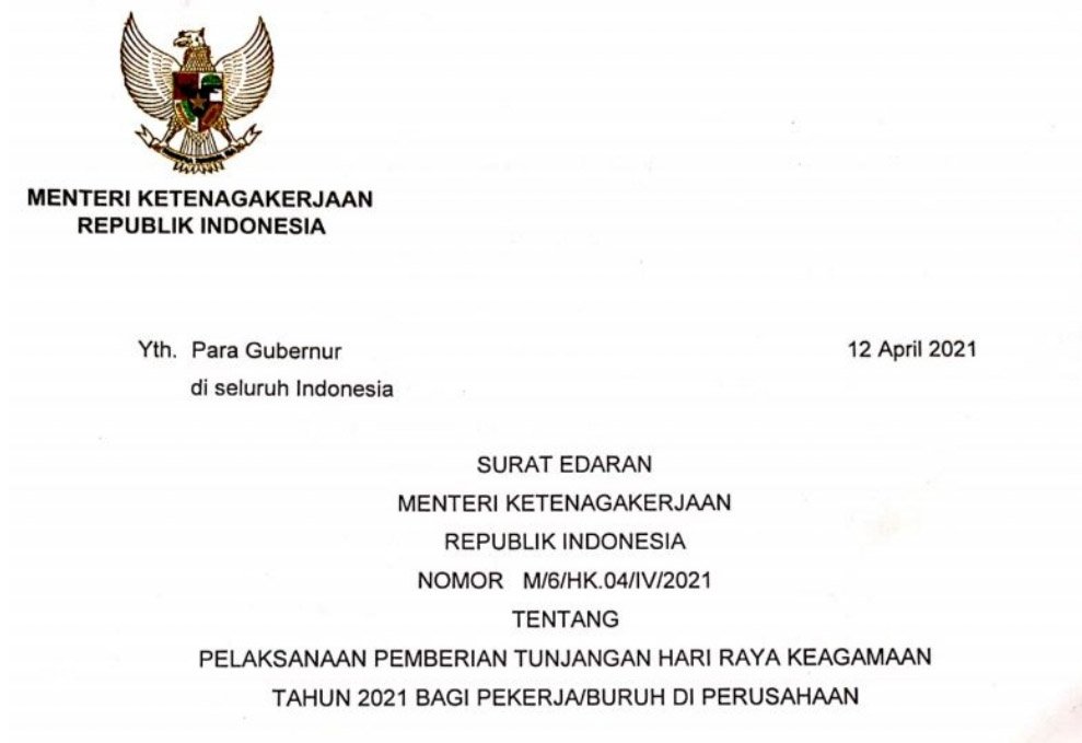 Edaran Menaker: THR Wajib Dibayar Penuh