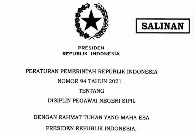 Inilah Ketentuan Hukuman Disiplin Bagi PNS Sesuai PP 94/2021