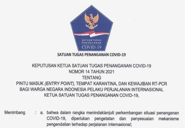 Inilah Edaran Mengenai Pintu Masuk dan Tempat Karantina Bagi WNI dari Luar Negeri