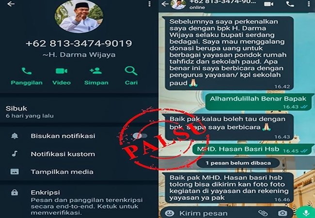 Catut Nama Bupati Sergai Pakai Whatsapp, Masyarakat Diminta Waspada