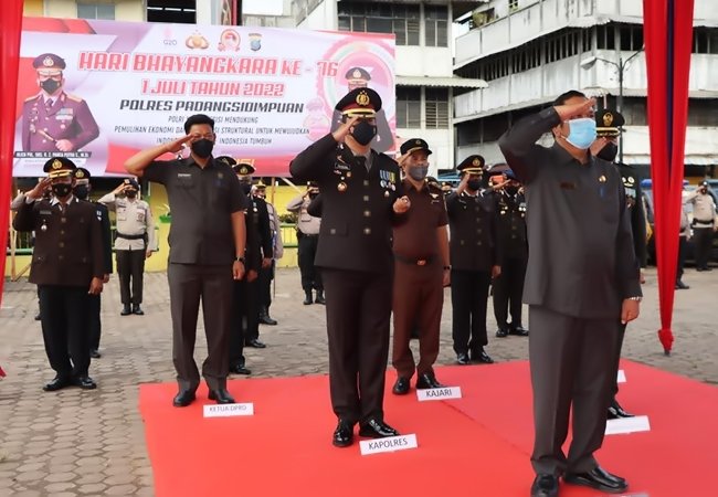 Secara Virtual, Kapolres Bersama Forkopimda Sidempuan Ikuti Upacara HUT Bhayangkara Ke-76