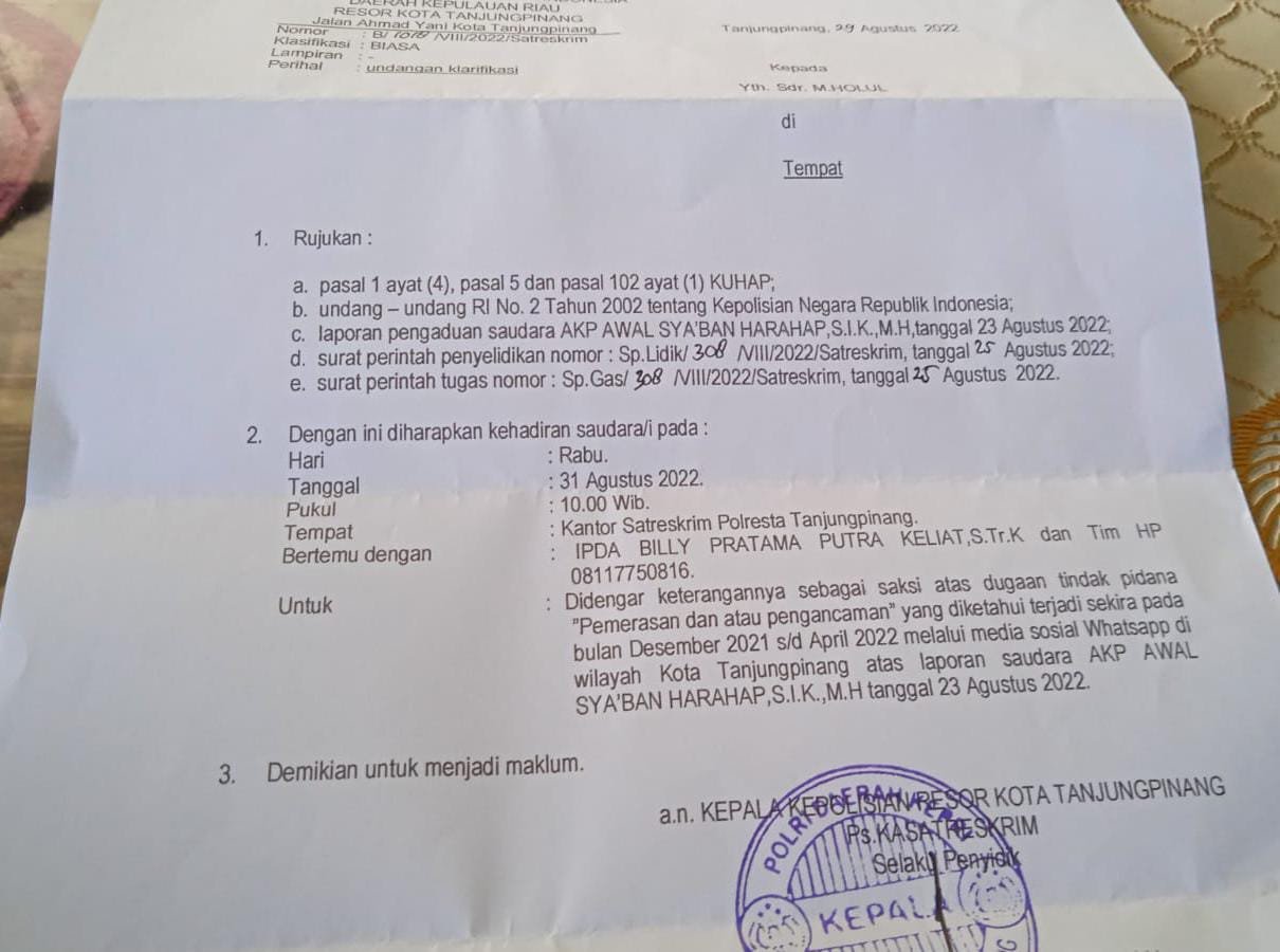 Oknum Kasat Reskrim Diduga Fitnah Wartawan, Minta Tuduhan Diklarifikasi