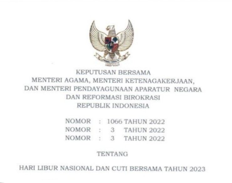 Hari Libur Nasional dan Cuti Bersama Tahun 2023 Ditetapkan