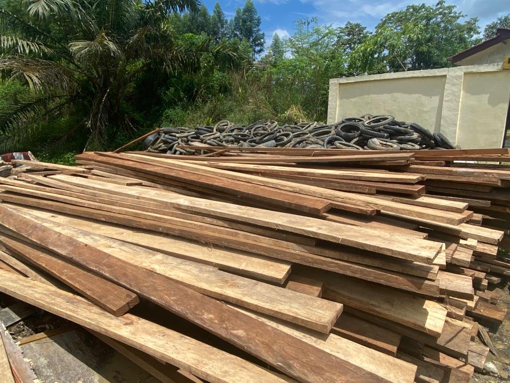 Polisi Amankan Ribuan Kayu Olahan Tak Bertuan di Rokan Hilir