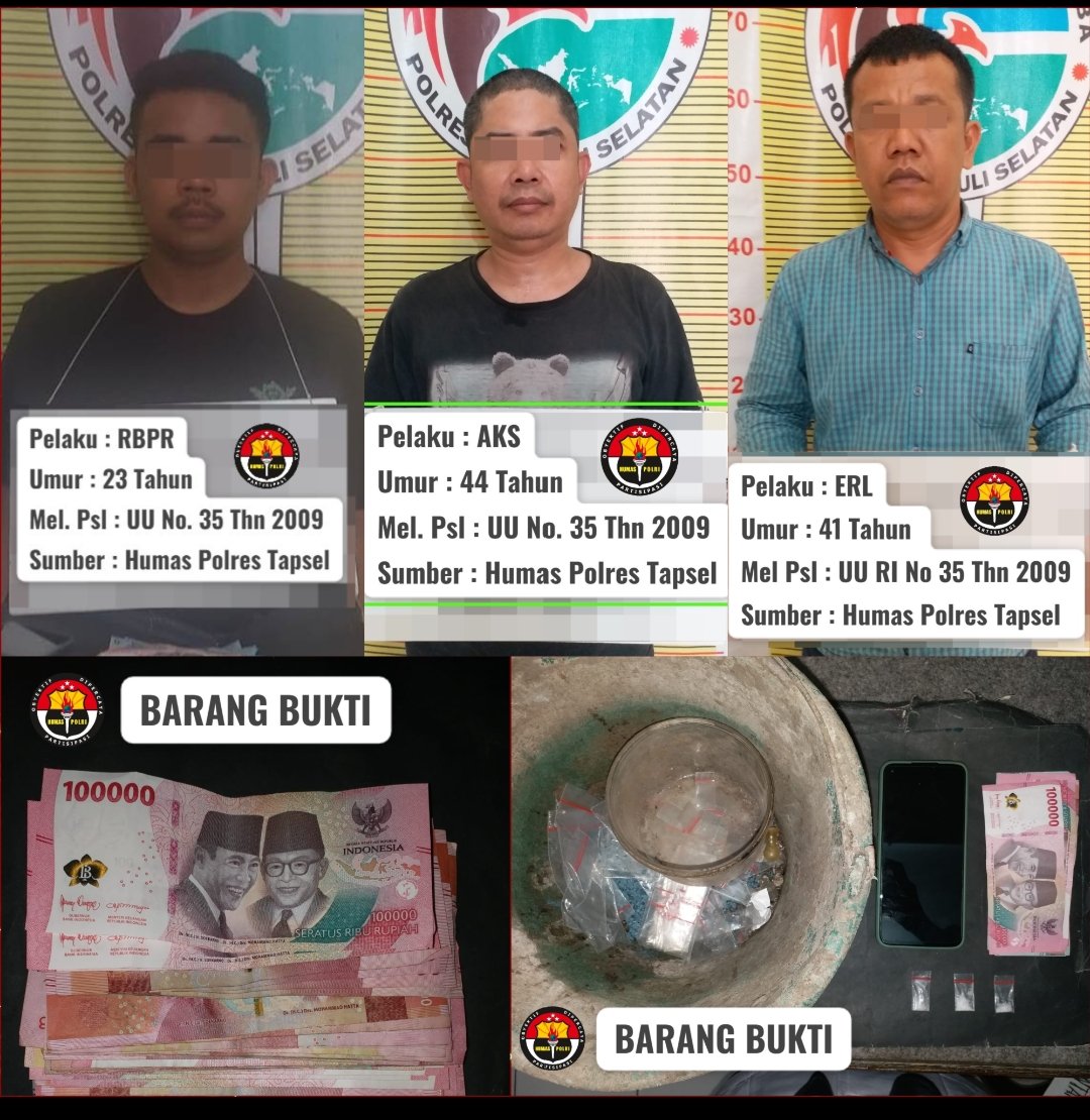 Simpan Sabu 0,46 Gram Di Kandang Ayam, Tiga Pria Warga Pasar Gunung Tua Dicokok Polisi