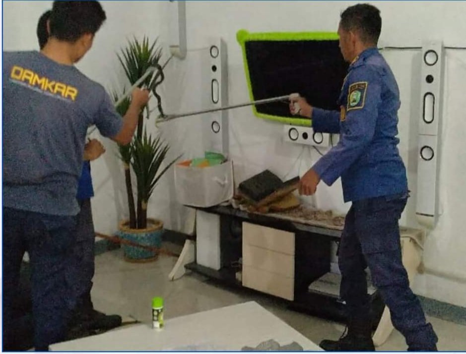 Damkar Pemko Padang Sidempuan Evakuasi Ular Dari Rumah Warga