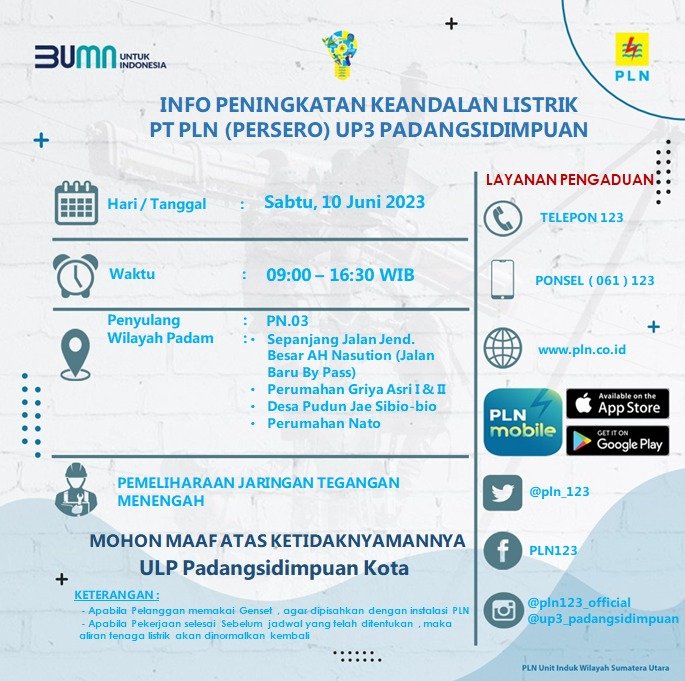 Ingat! Esok PLN Padamkan Listrik di Kota Padang Sidempuan, Berikut Lokasinya