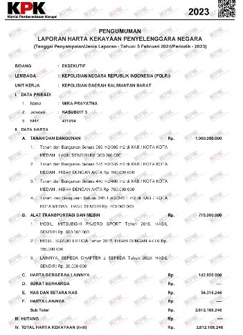 Jabat Kapolres Sidimpuan, Harta Kekayaan AKBP Wira Prayatna Rp 2,8 Miliar