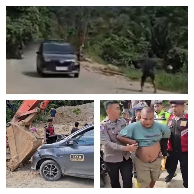 Dramatis! Mobil Curian Dihadang Warga Nabrak Excavator di Batu Jomba