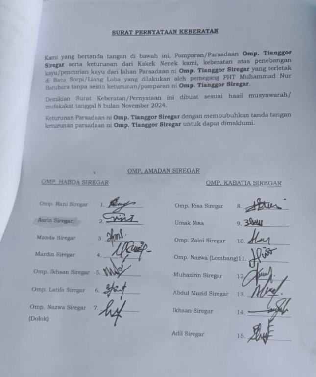 Keberatan Lahannya Diserobot, Keturunan Omp. Tianggor Siregar Buat Aduan Ke Kapolres Tapsel