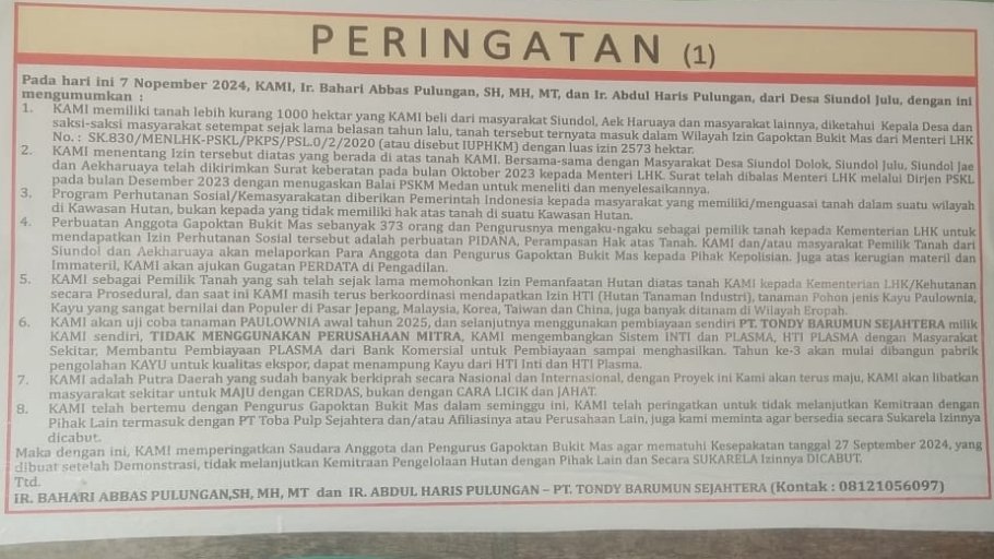 Konflik Tanah Siundol Palas, Bahari Dilaporkan atas Dugaan Penghinaan ke Gapoktan