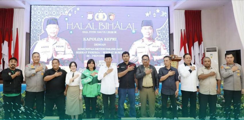 Amsakar-Li Claudia Hadiri Halalbihalal Polda Kepri, Ajak Driver Online dan Buruh Jaga Stabilitas Batam