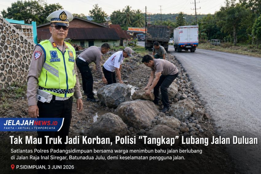 Tak Mau Truk Jadi Korban, Polisi "Tangkap" Lubang Jalan Duluan