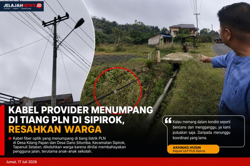 Kabel Provider Menumpang di Tiang PLN di Sipirok Resahkan Warga, PLN: Tidak Ada Aturan yang Membolehkan