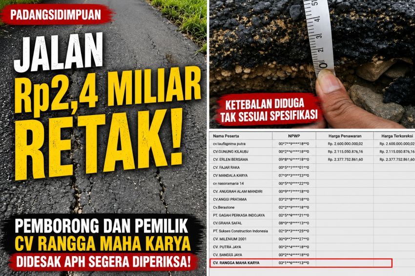 Jalan Rp2,4 Miliar Retak, Pemborong dan Pemilik CV Rangga Maha Karya Didesak Diperiksa