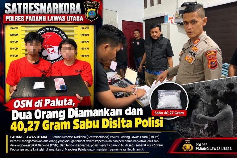 OSN di Paluta, Dua Orang Diamankan dan 40,27 Gram Sabu Disita Polisi